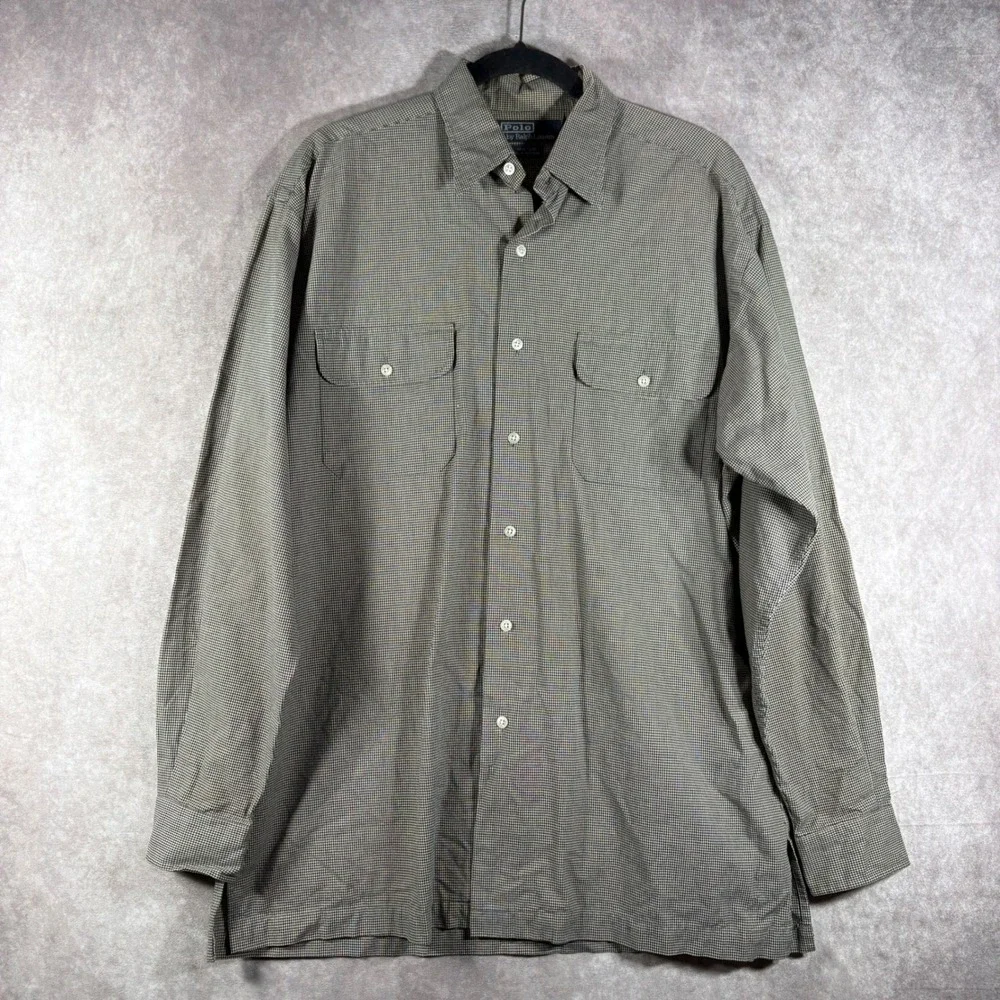 Polo Ralph Lauren Button Down Shirt Men M Brown Hulton Check Long Sleeve Cotton